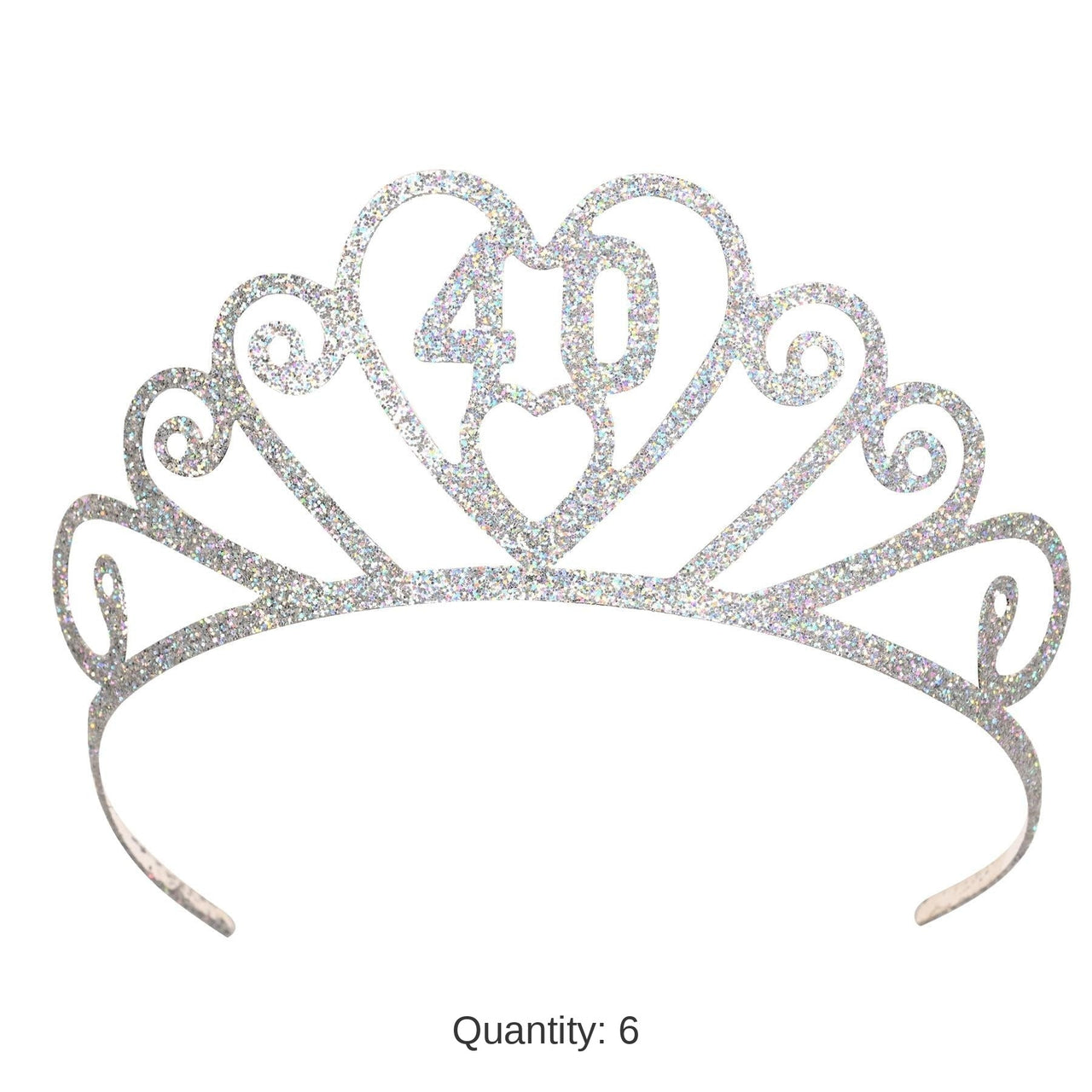 6 Pack Bulk Glittered Metal 40th Birthday Party Tiara