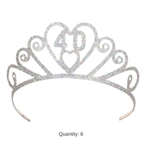 6 Pack Bulk Glittered Metal 40th Birthday Party Tiara