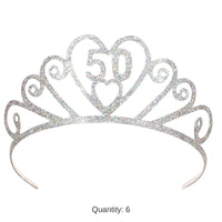 6 Pack Bulk Glittered Metal 50th Birthday Party Tiara