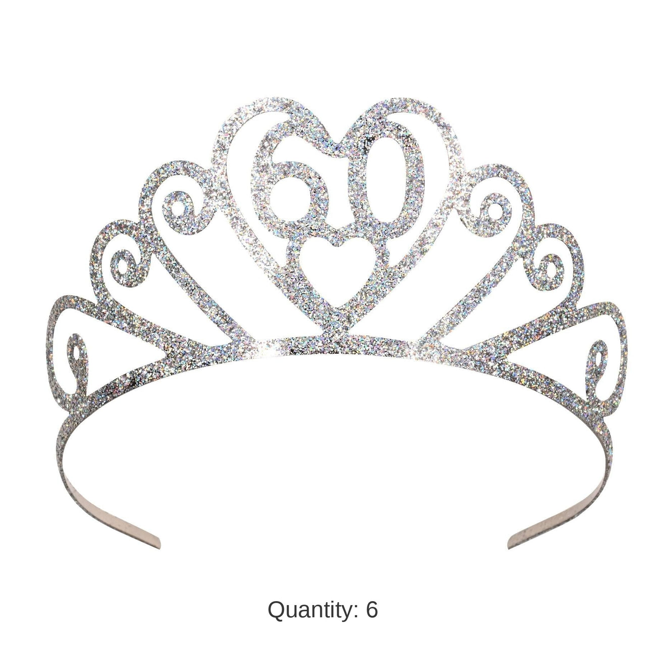 6 Pack Bulk Glittered Metal 60th Birthday Party Tiara