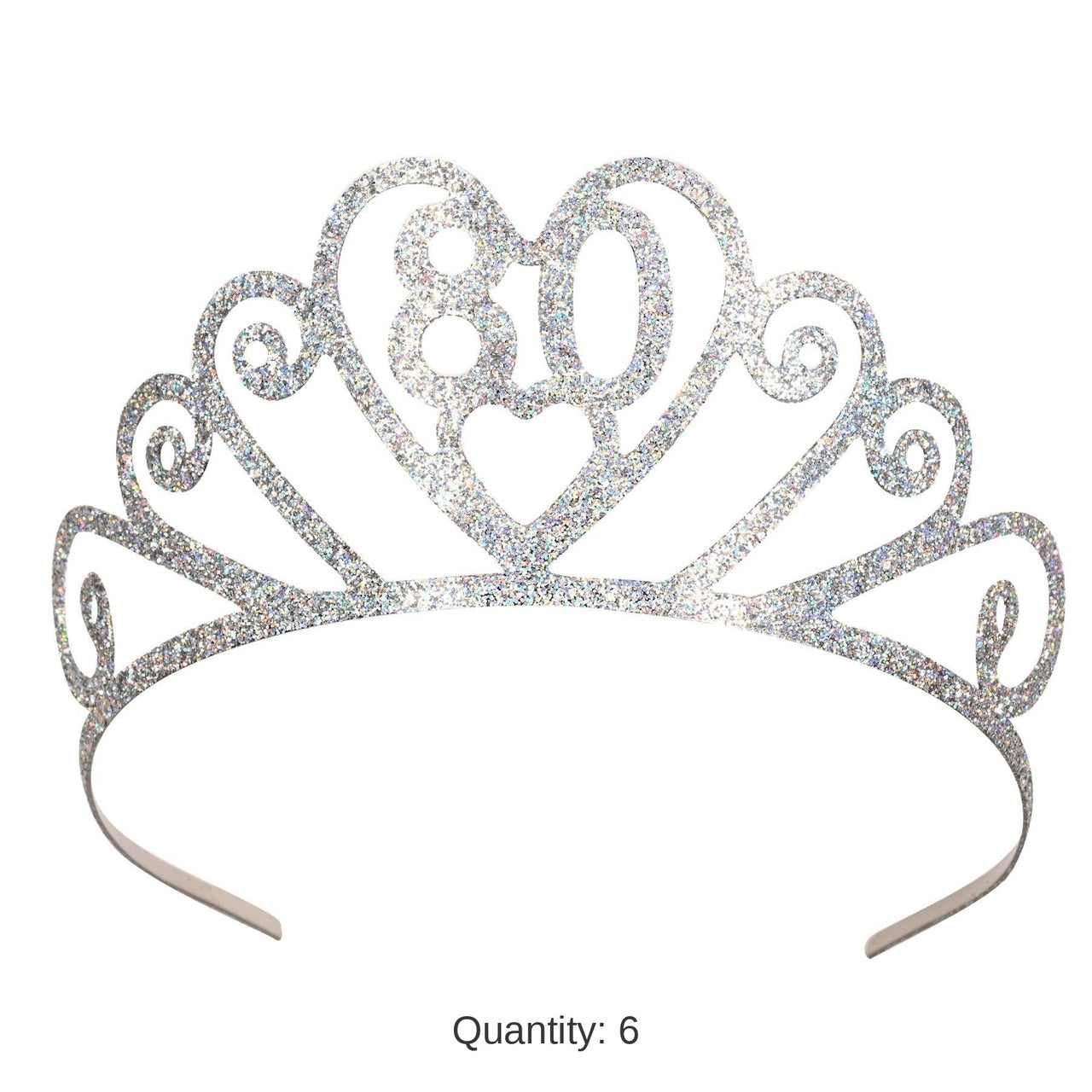 6 Pack Bulk Glittered Metal 80th Birthday Party Tiara