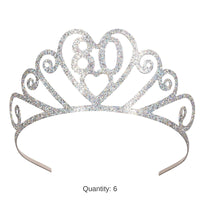6 Pack Bulk Glittered Metal 80th Birthday Party Tiara