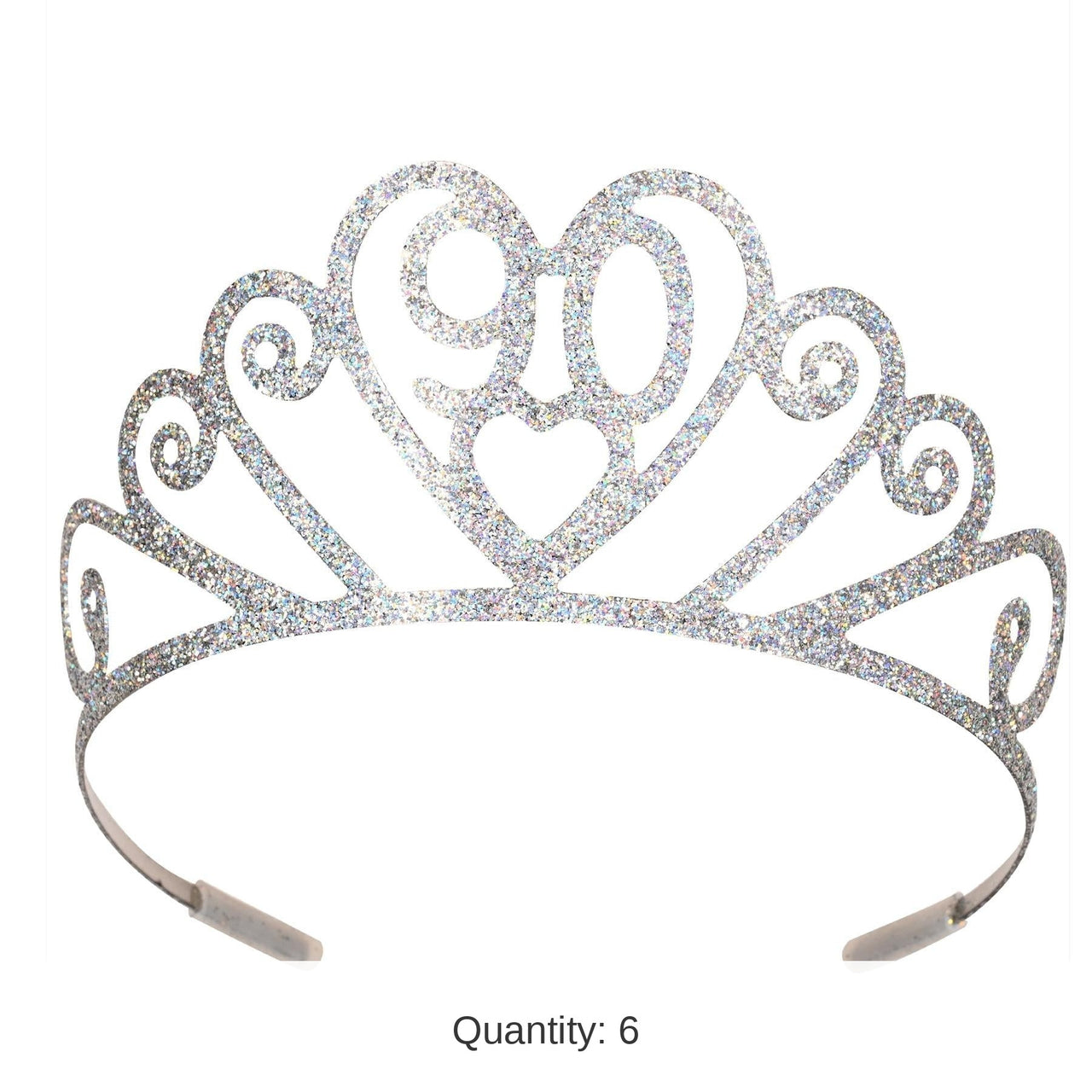 6 Pack Bulk Glittered Metal 90th Birthday Party Tiara