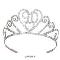 6 Pack Bulk Glittered Metal 90th Birthday Party Tiara