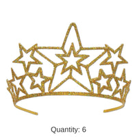 6 Pack Bulk Glittered Metal Star Tiara