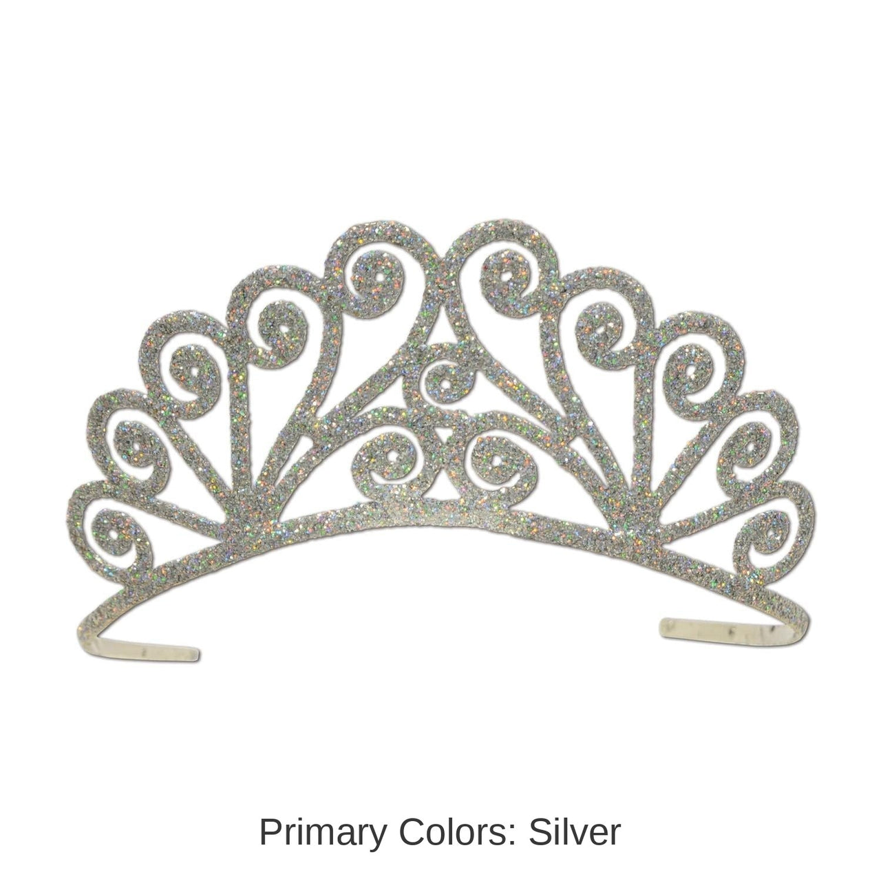 6 Pack Bulk Glittered Metal Princess Tiara - Silver