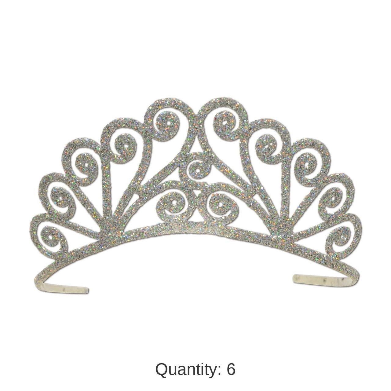 6 Pack Bulk Glittered Metal Princess Tiara - Silver