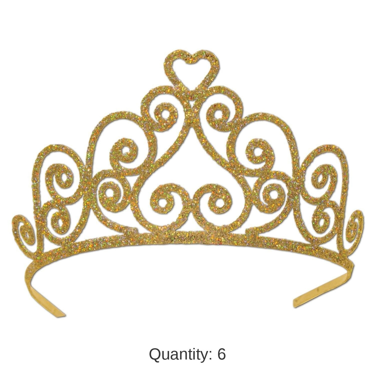 6 Pack Bulk Glittered Metal Royal Tiara - Gold