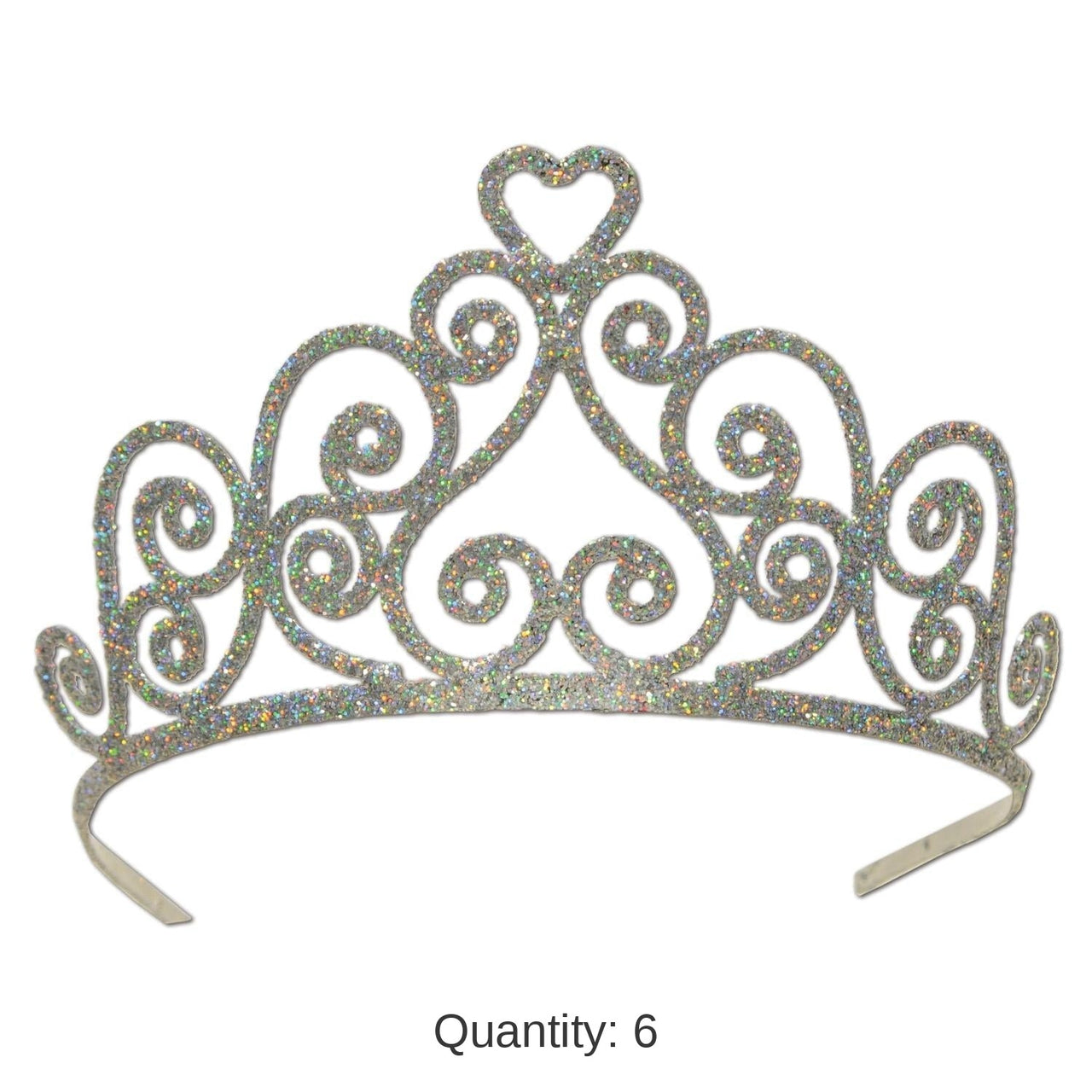 6 Pack Bulk Glittered Metal Royal Tiara - Silver
