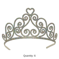 6 Pack Bulk Glittered Metal Royal Tiara - Silver