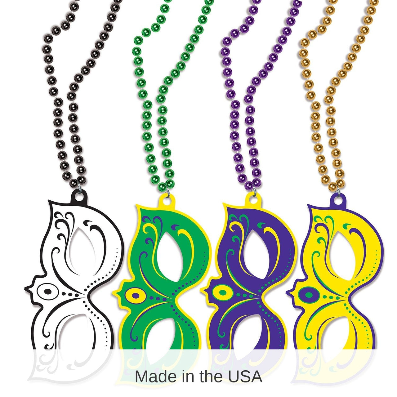 48 Pack Bulk Mardi Gras Masks with Bead Necklaces