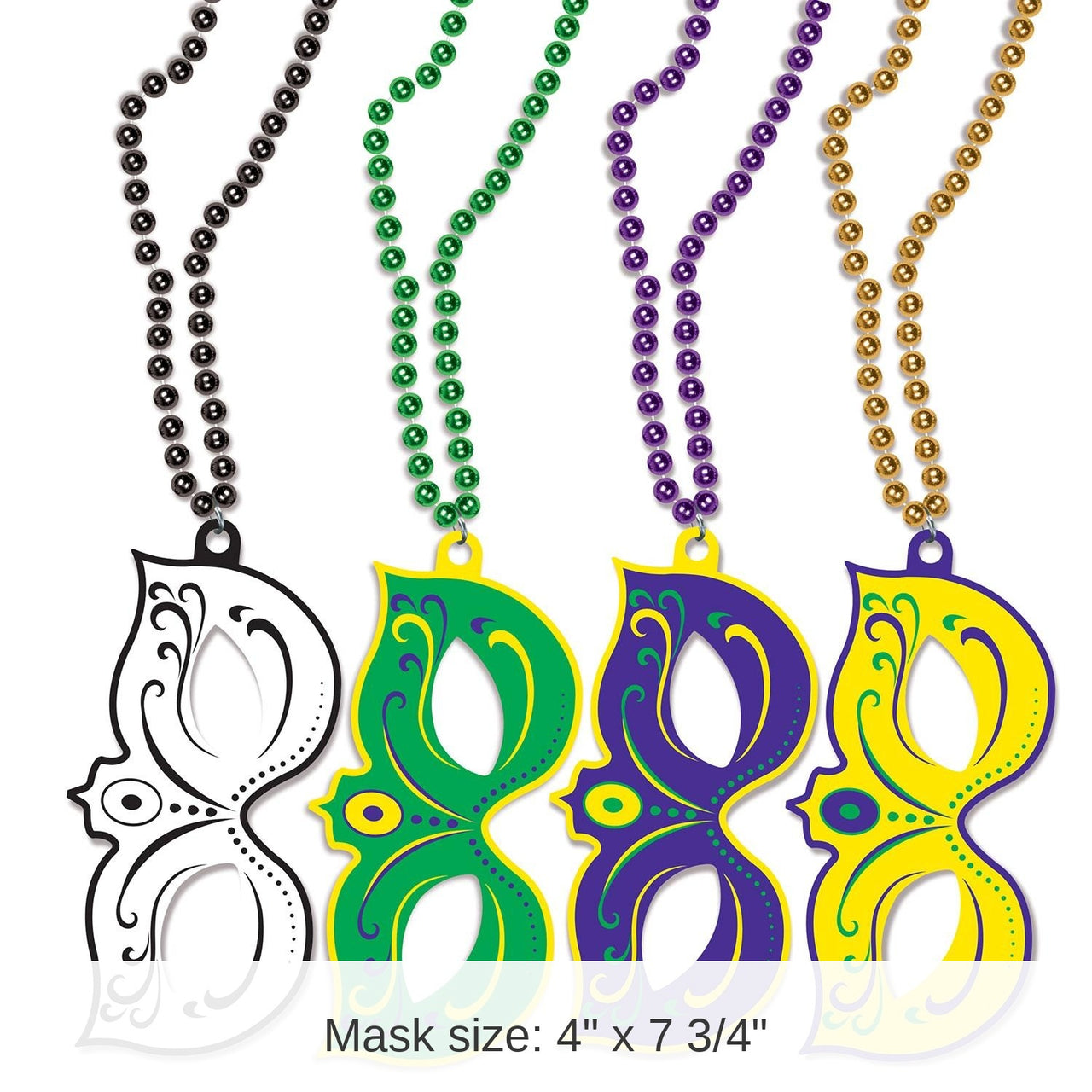 48 Pack Bulk Mardi Gras Masks with Bead Necklaces