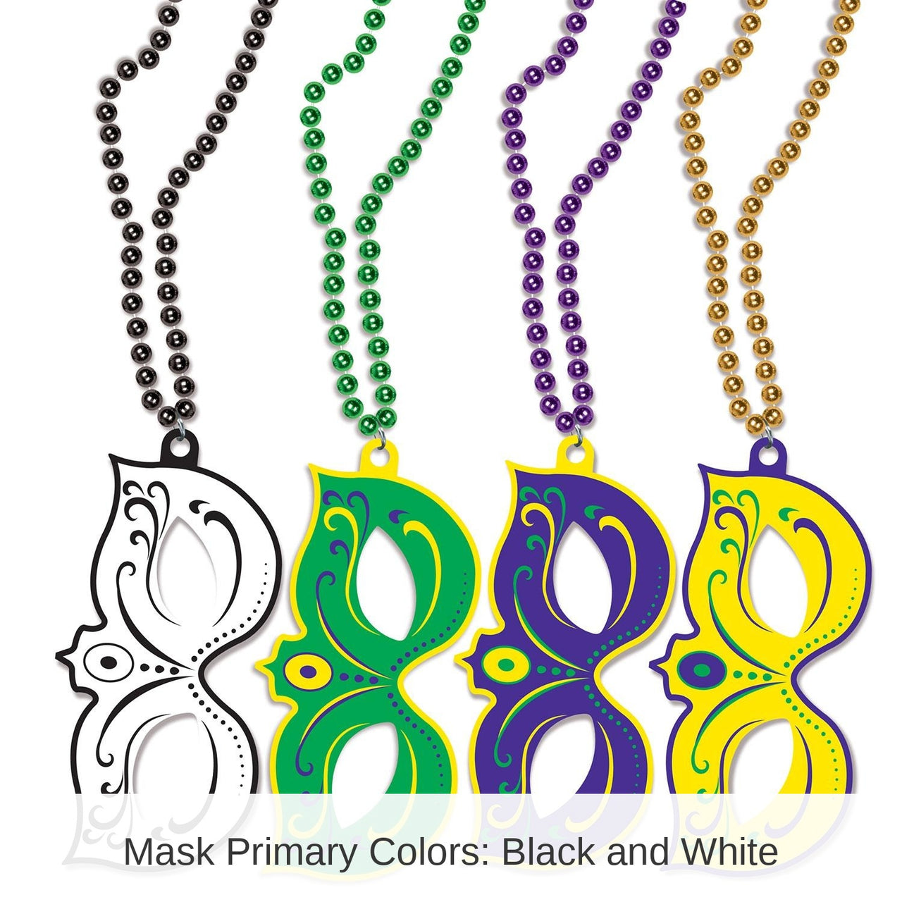 48 Pack Bulk Mardi Gras Masks with Bead Necklaces
