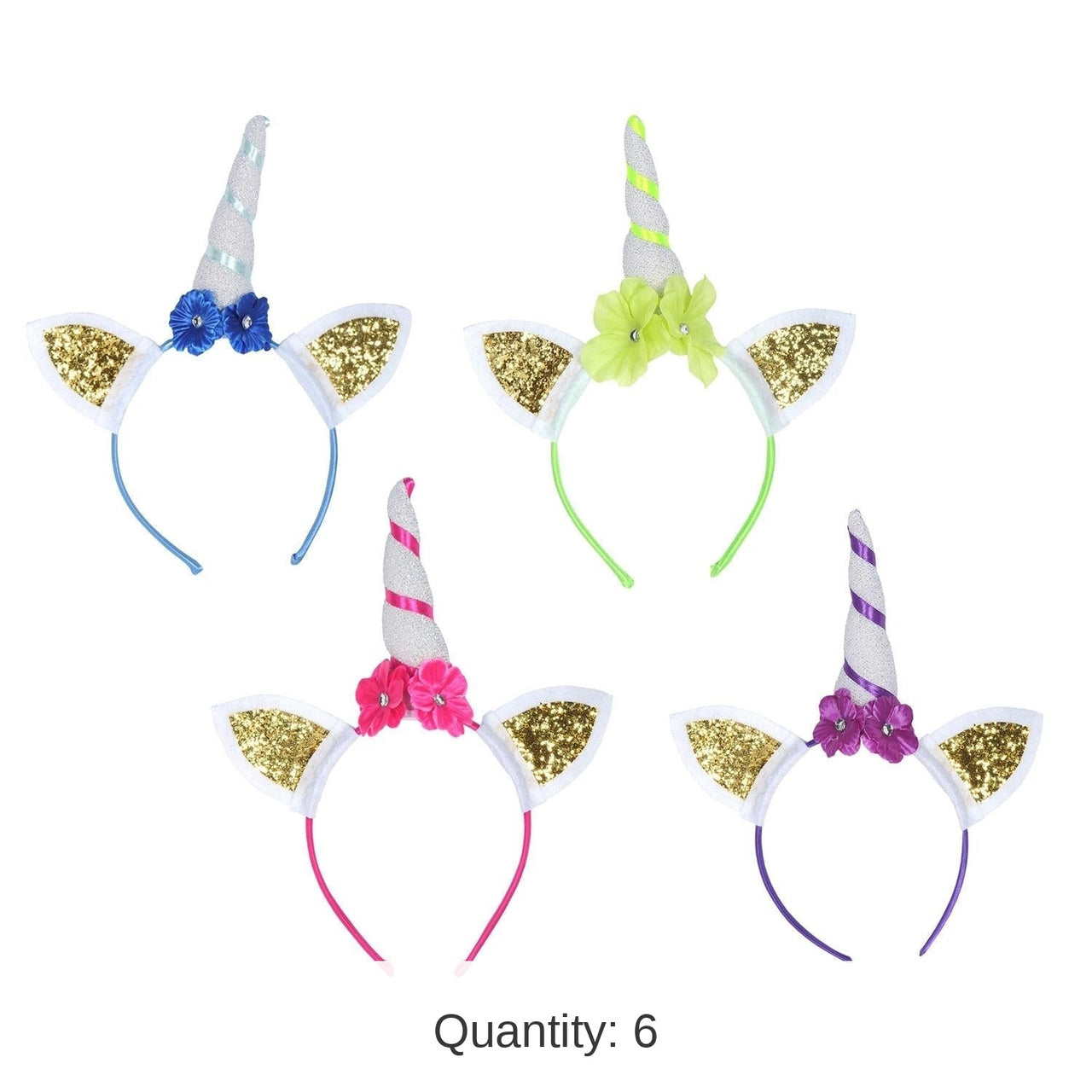 6 Pack Bulk Glittered Unicorn Headbands