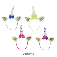 6 Pack Bulk Glittered Unicorn Headbands
