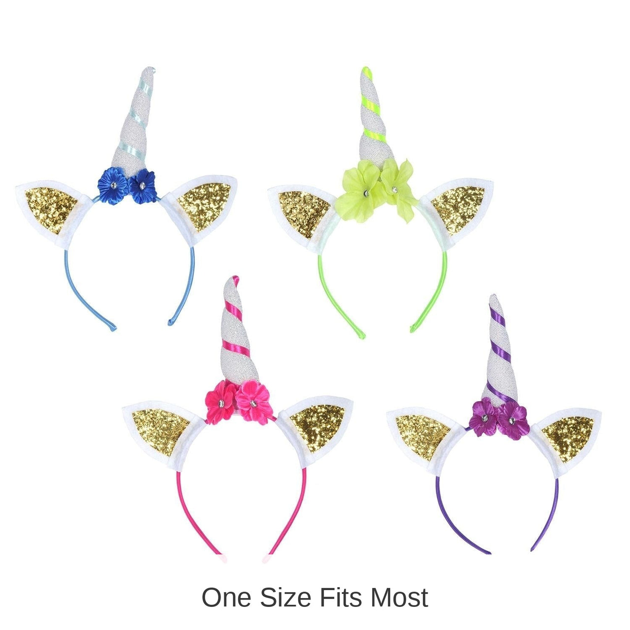 6 Pack Bulk Glittered Unicorn Headbands