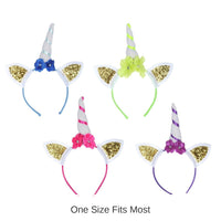 6 Pack Bulk Glittered Unicorn Headbands