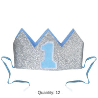 12 Pack Bulk Glittered Baby's 1st Birthday Party Crown