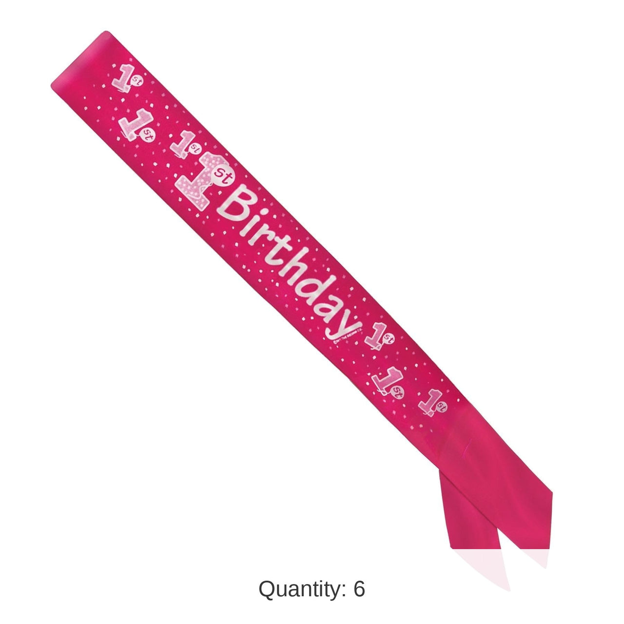6 Pack Bulk 1st Birthday Satin Sash - pink