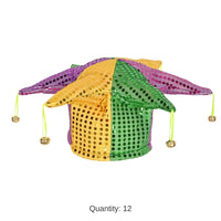 12 Pack Bulk Mardi Gras Glitz 'N Gleam Jester Hat