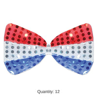 12 Pack Bulk Glitz 'N Gleam Bow Tie - red - silver - blue