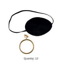 12 Pack Bulk Pirate Eye Patch with Plastic Earring Set