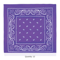 12 Pack Bulk Purple Bandana 22 inch x 22 inch Spirit & Western