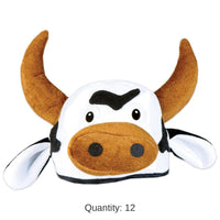12 Pack Bulk Plush Cow Head-Hat