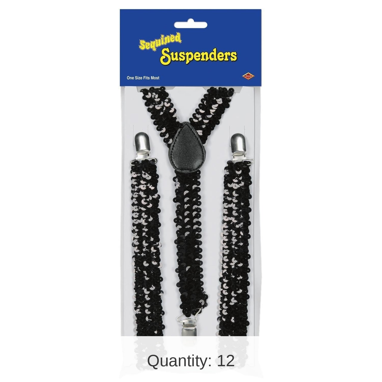 12 Pack Bulk Sequined Suspenders - black - adjustable