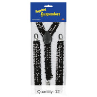 12 Pack Bulk Sequined Suspenders - black - adjustable