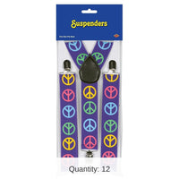 12 Pack Bulk Peace Sign Suspenders