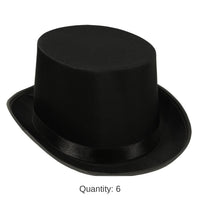 6 Pack Bulk Satin Sleek Top Hat - black