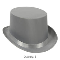 6 Pack Bulk Satin Sleek Top Hat - gray