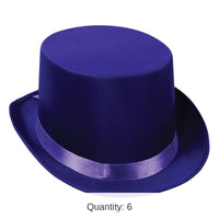 6 Pack Bulk Satin Sleek Top Hat - purple