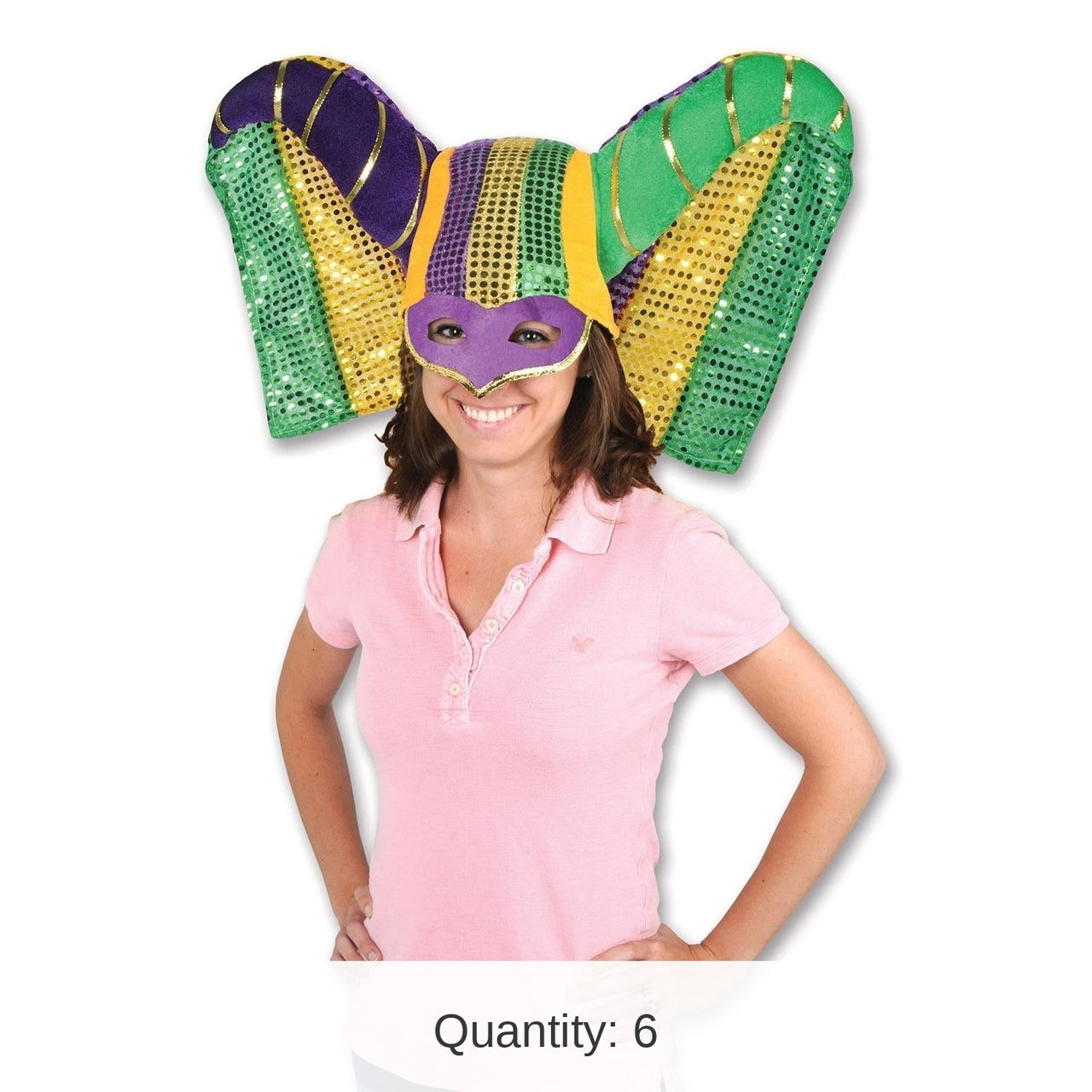 6 Pack Bulk Masked Mardi Gras Hat with Sequined Drape