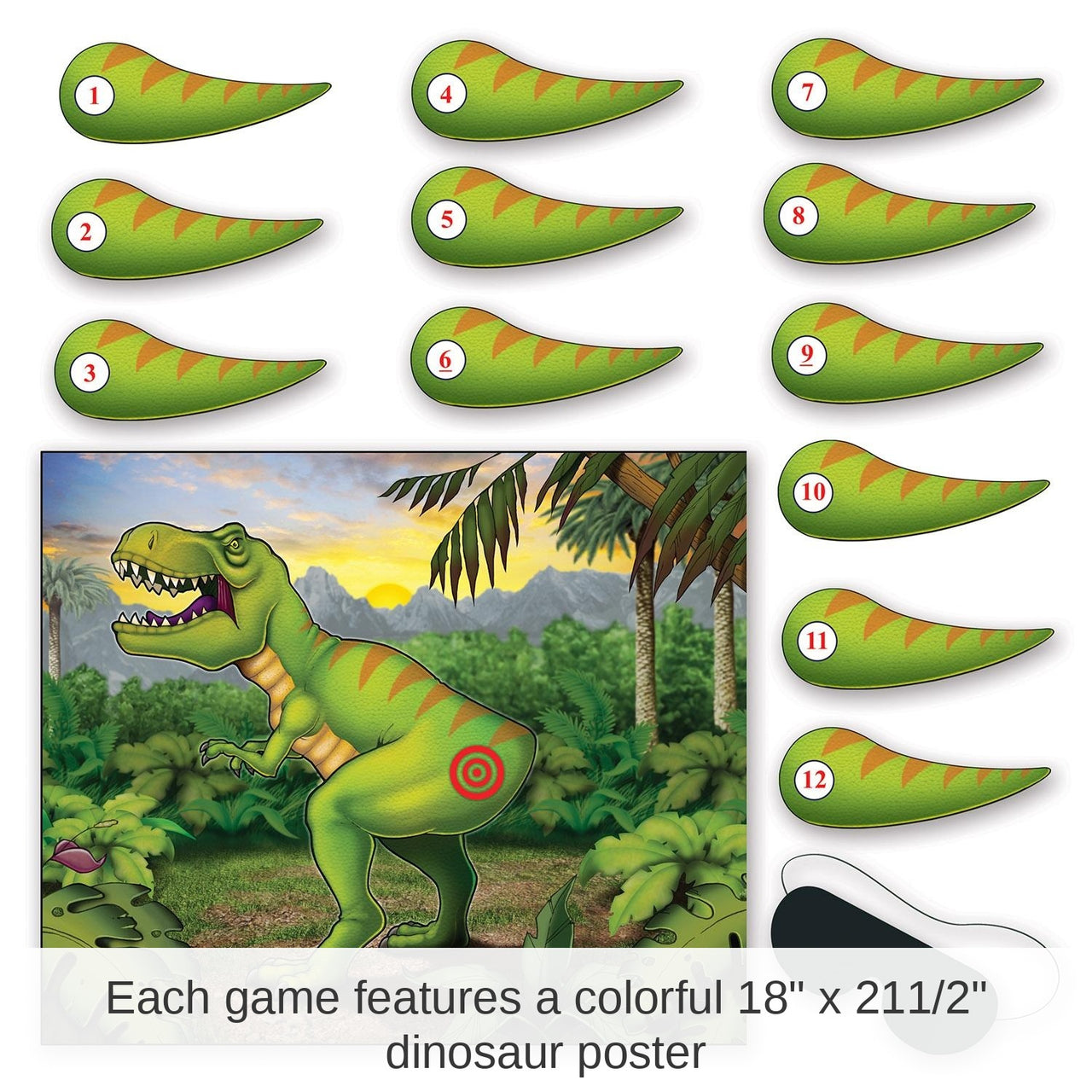 24 Pack Bulk Pin The Tail On The Dinosaur Party Game