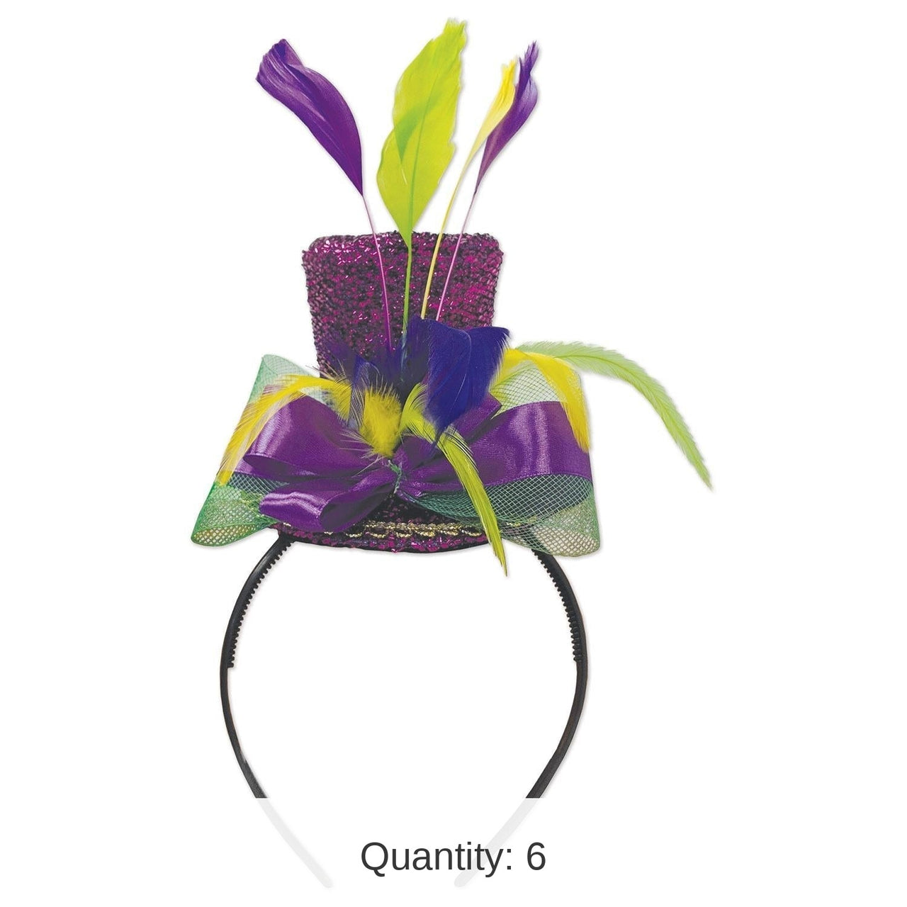 6 Pack Bulk Mardi GrasTop Hat Headband