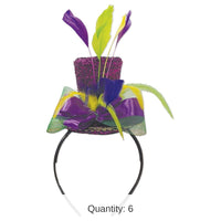 6 Pack Bulk Mardi GrasTop Hat Headband