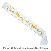 6 Pack Bulk Glittered Happy 60th Birthday Satin Sash
