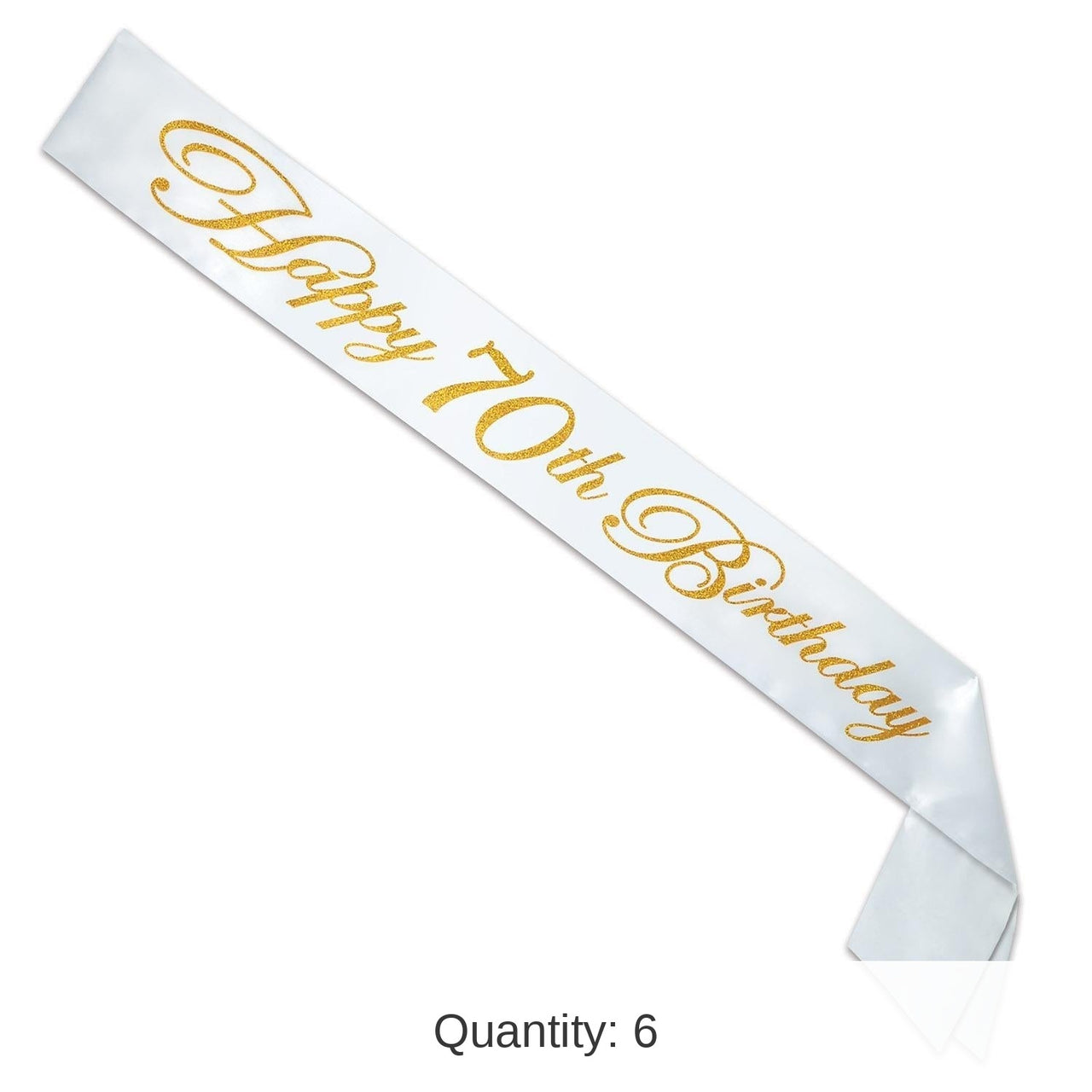 6 Pack Bulk Glittered Happy 70th Birthday Satin Sash