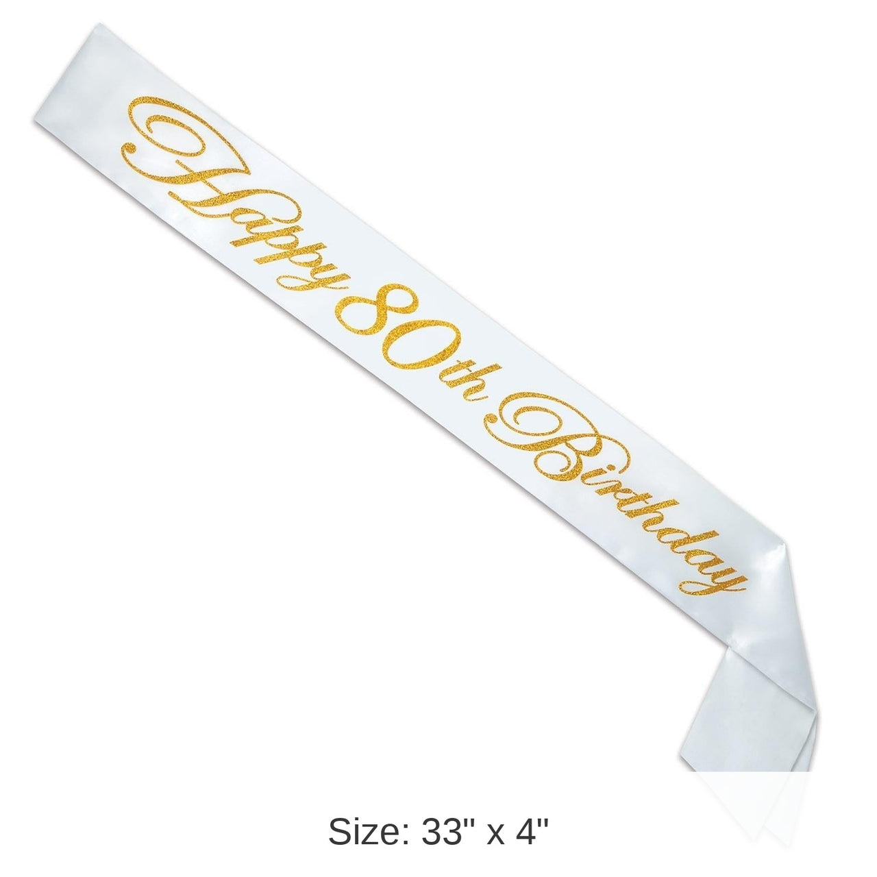 6 Pack Bulk Glittered Happy 80th Birthday Satin Sash