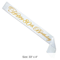 6 Pack Bulk Glittered Happy 80th Birthday Satin Sash