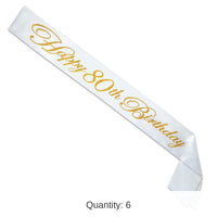 6 Pack Bulk Glittered Happy 80th Birthday Satin Sash