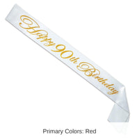 6 Pack Bulk Glittered Happy 90th Birthday Satin Sash