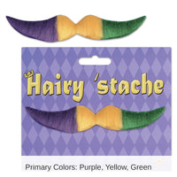 12 Piece Beistle Mardi Gras Hairy 'stache - gold - green - purple - self-adhesive