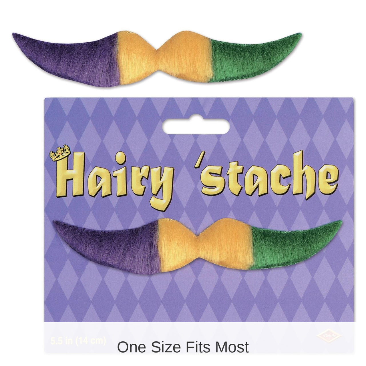 12 Piece Beistle Mardi Gras Hairy 'stache - gold - green - purple - self-adhesive