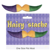 12 Piece Beistle Mardi Gras Hairy 'stache - gold - green - purple - self-adhesive
