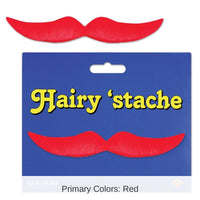 12 Pack Bulk Halloween Hairy 'stache - red - self-adhesive