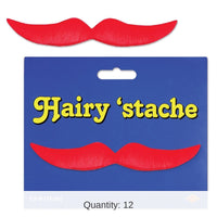 12 Pack Bulk Halloween Hairy 'stache - red - self-adhesive