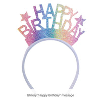 12 Pack Bulk Glitter Happy Birthday Headband Snap-On Fun!